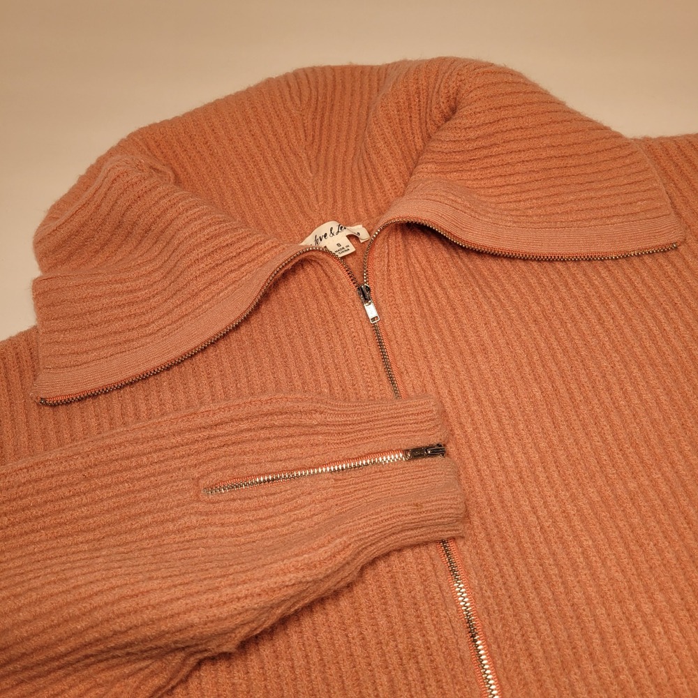 For Love & Lemons Womens Sweater‎ Full Zip Collared Long Sleeve Ribbed Peach S